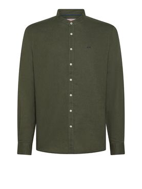 Camicia Sun68 Linen Korean Collar da Uomo - Verde