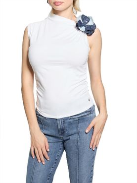 Top Guess Ariane 3D Embroidery da Donna - Bianco