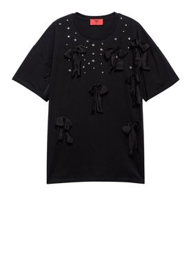 T-shirt Aniye By Over Ribbon Strass da Donna - Nero