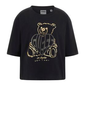 T-shirt Guess Rhinestone Bear Boxy da Donna - Nero