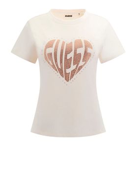 T-shirt Guess Julia Rhinestone da Donna - Avorio