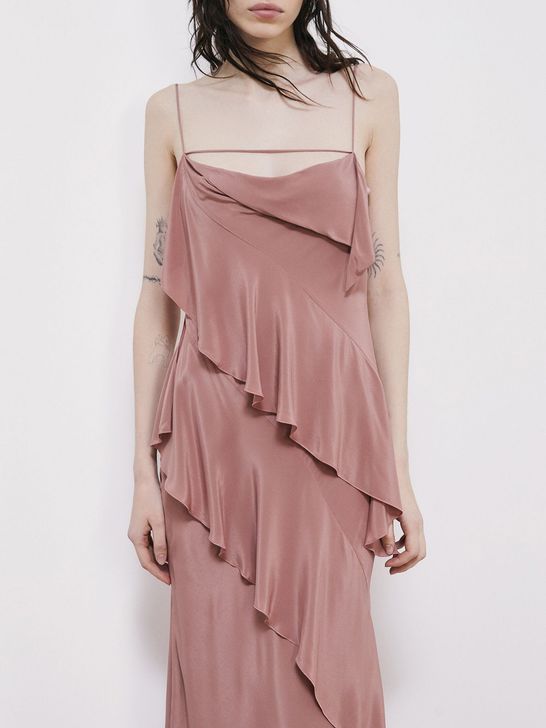 美品＞Patrizia Pepe サテンマキシドレス 38 IT Mist⁄サテン×フラワー 