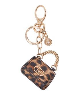 Portachiavi Charm Pelle di vitello granulata nera e ottone con