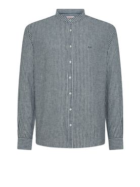 Camicia Sun68 Linen Stripe Korean da Uomo - Blu