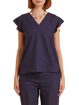 Blusa Con Rouges In Lino/Viscosa
