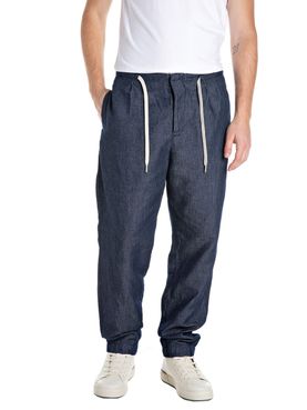 Pantalone Jogger Replay Cotton Linen Indigo da Uomo - Blu