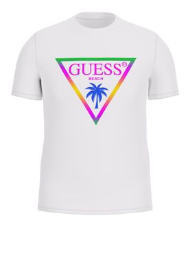 T-shirt Guess Triangle Palm da Uomo - Bianco