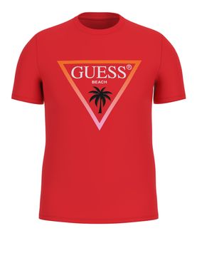 T-shirt Guess Triangle Palm da Uomo - Rosso