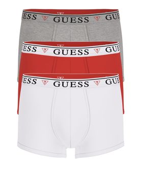 Boxer Guess Brian Hero Trunk 3 Pack da Uomo - Rosso Bianco Grigio